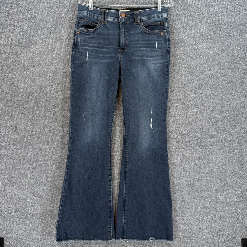 Democracy Flare Jeans Womens 10 Blue Distressed Ab Solution Raw Hem Denim Pants